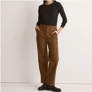 Madewell The Perfect Vintage Wide Leg High Rise Utility Pants in Olive Green